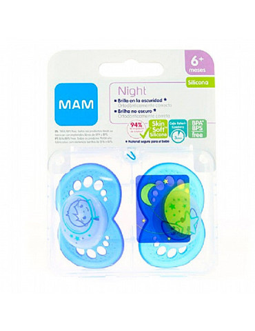 CHUPETE SILIC AZUL MAM ORIG NIGHT + 6M PACK D