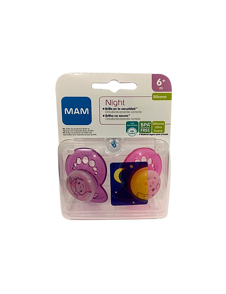 CHUPETE SILICONA MAM ORIGINAL NIGHT +6 M 2U