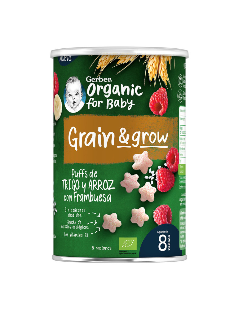 GERBER PUFF SNACK ORGANIC DE CEREALES Y FRAMBUES