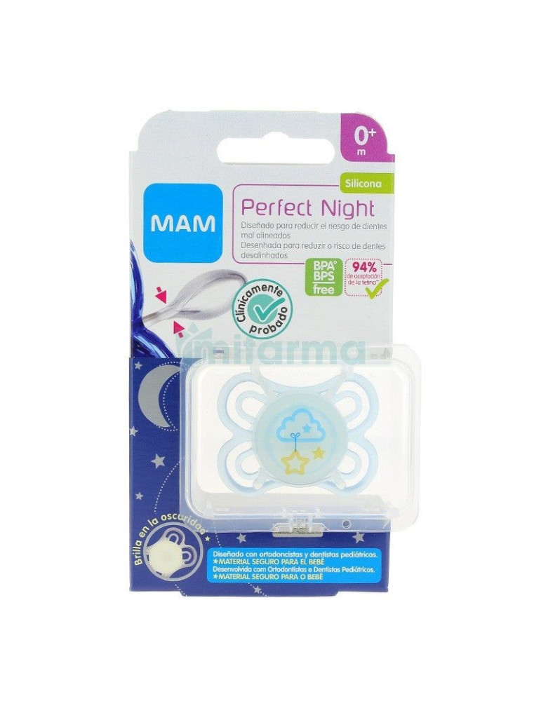 CHUPETE SILICONA MAM PERFECT 0+ M AZUL