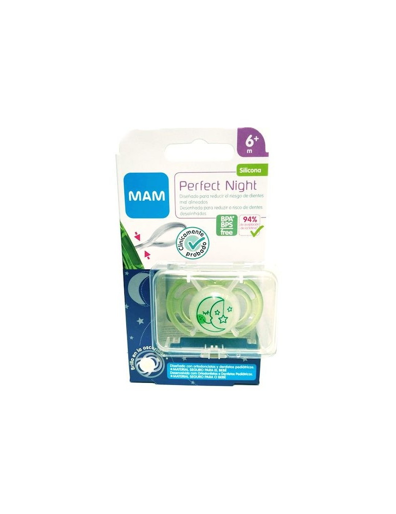 CHUPETE SILICONA MAM PERFECT NIGHT + 6 M VERDE