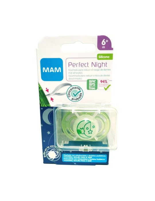 CHUPETE SILICONA MAM PERFECT NIGHT + 6 M VERDE