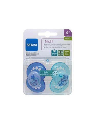 CHUPETE SILICONA MAM ORIGINAL NIGHT + 6 M 2U