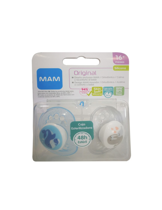 CHUPETE SILICONA MAM ORIGINAL 16+ M AZUL PCK DOB